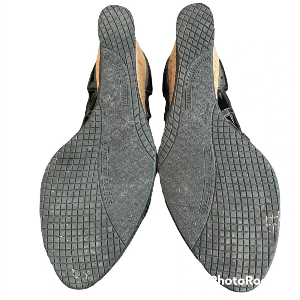 Stuart Weizmann Black Laser Cut Wedge Sandals - Size 8